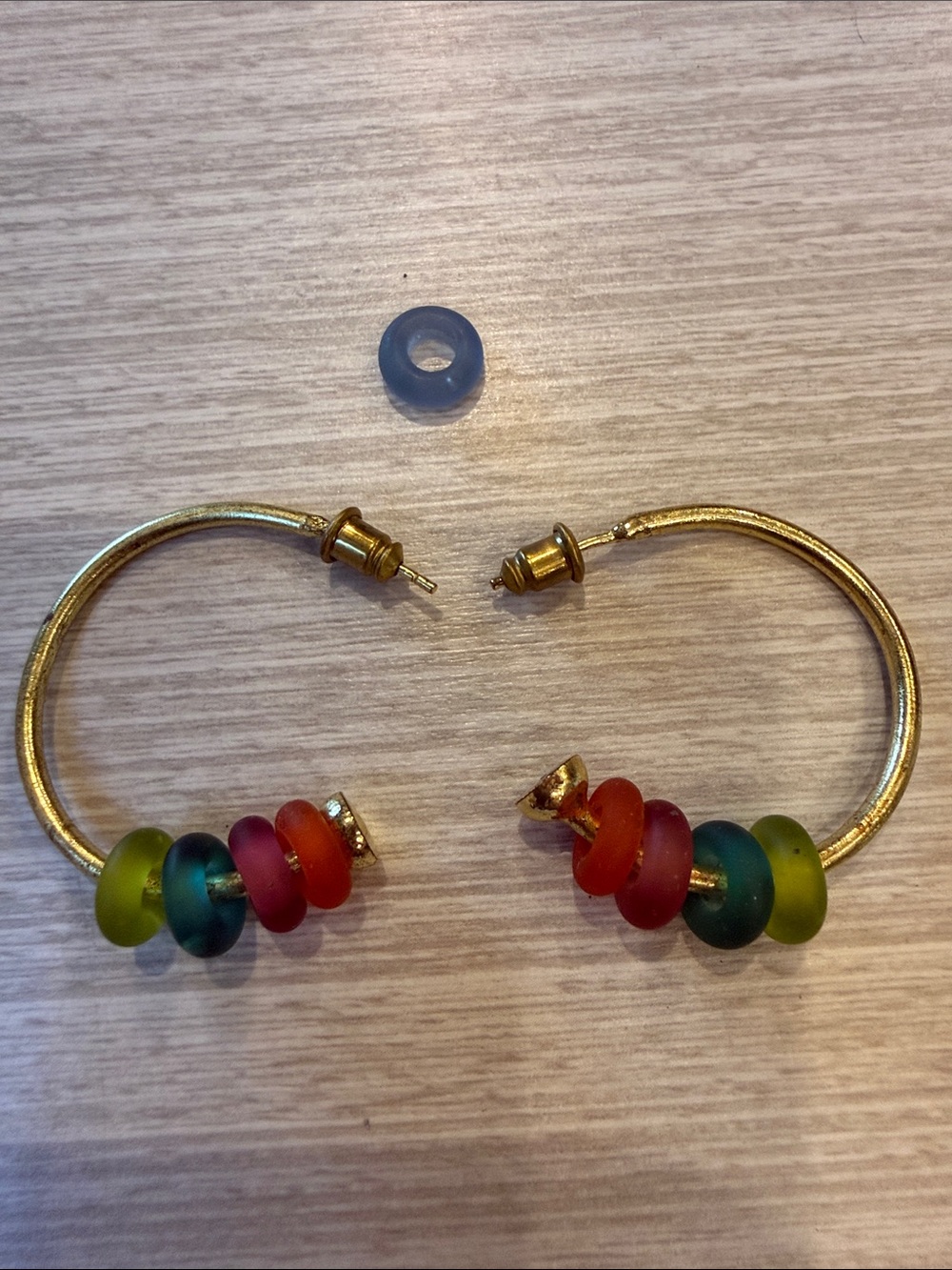 Gold Hoop Earrings with Multicolor Sea-Glass Beads